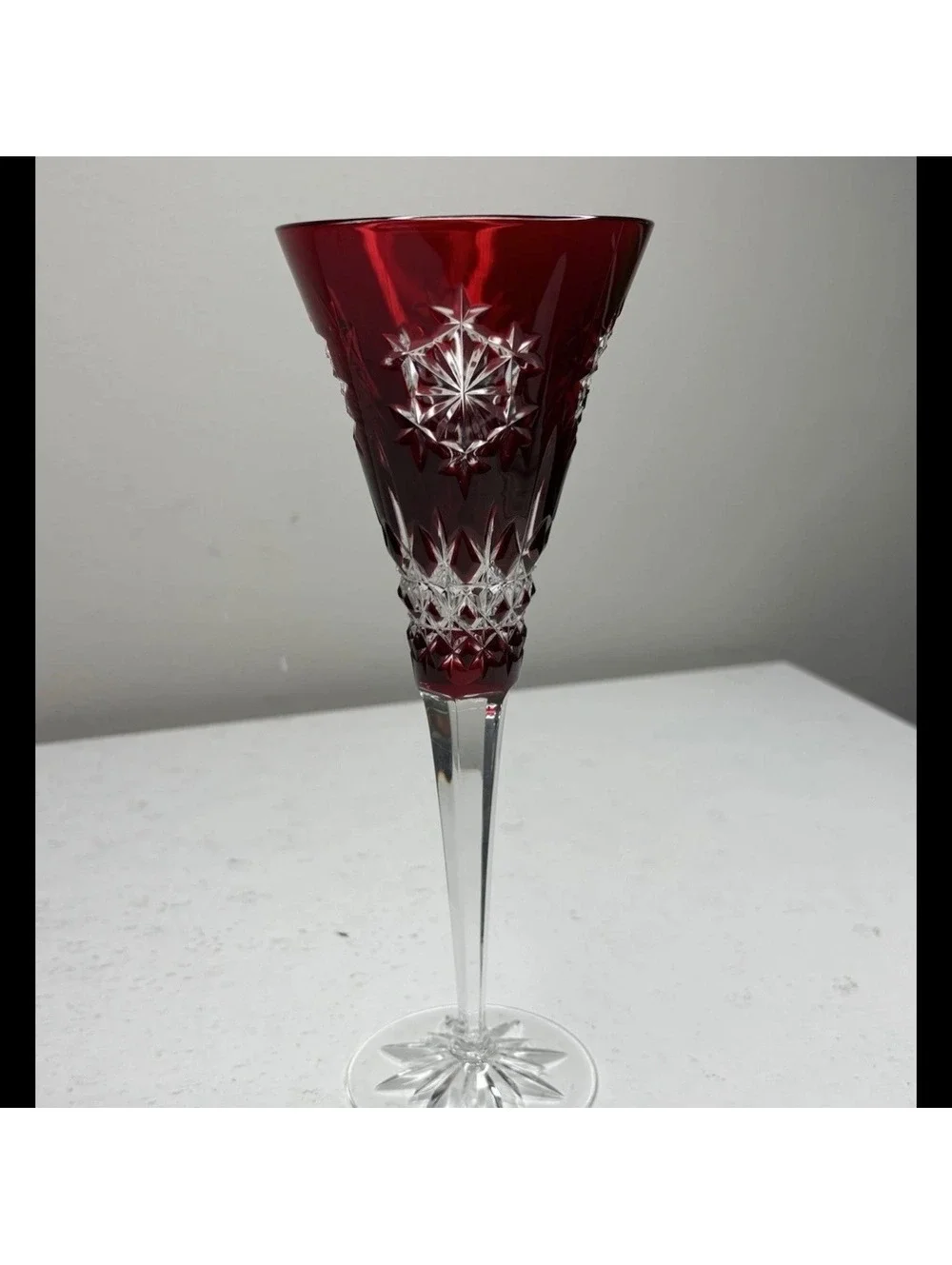 Waterford Snow Crystal Red Fluted Champagne Glass